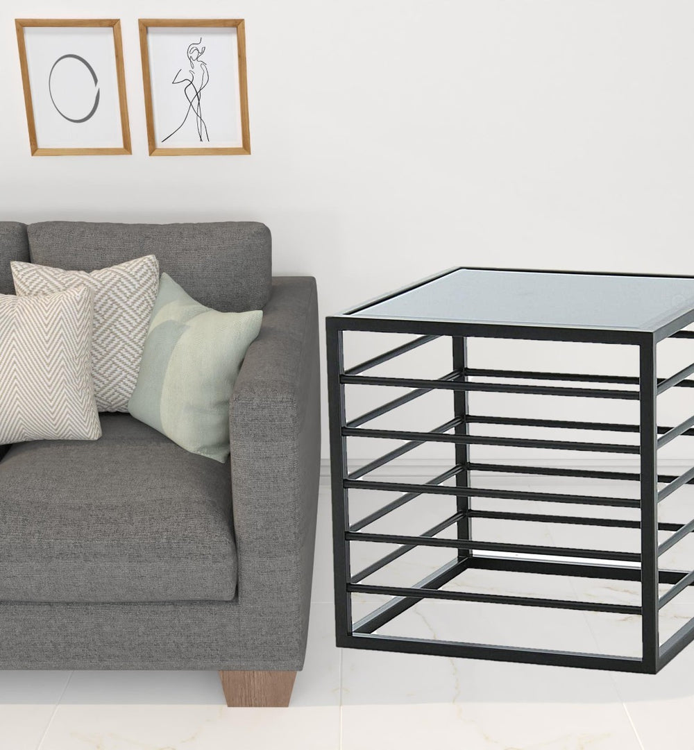 HomeRoots 24" Contemporary Glass Square End Table with Matte Black Metal Base – Sleek, Modern Design for Any Space 487353