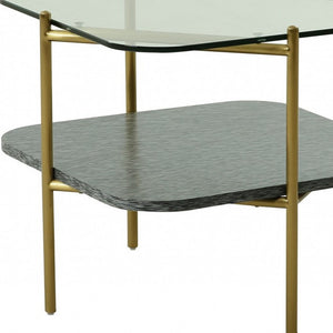 Homeroots 20" Gold And Clear Glass And Metal Square End Table With Shelf   487355