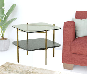 Homeroots 20" Gold And Clear Glass And Metal Square End Table With Shelf   487355