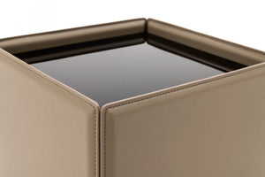Homeroots 18" Beige And Black Glass And Faux Leather Square End Table   487356