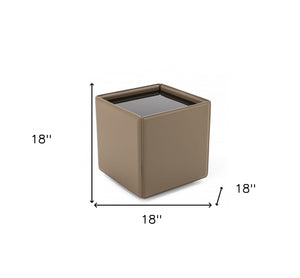 Homeroots 18" Beige And Black Glass And Faux Leather Square End Table   487356