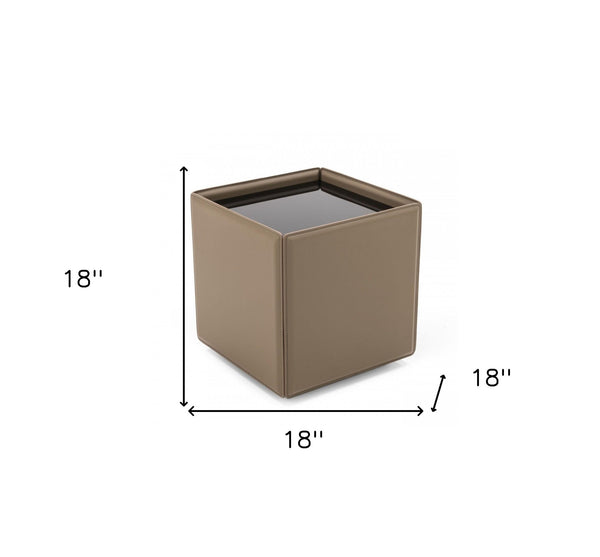 Homeroots 18" Beige And Black Glass And Faux Leather Square End Table   487356