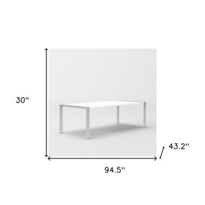 Homeroots 95" White And Silver Stainless Steel Dining Table   487357