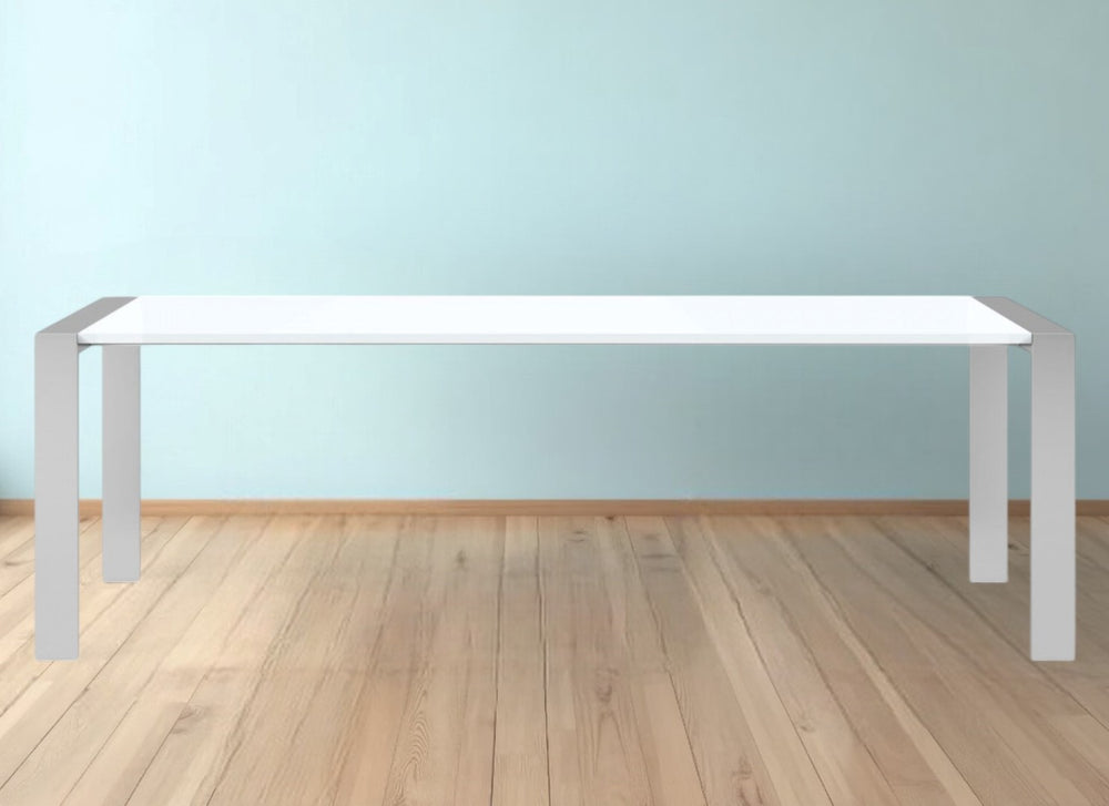 Homeroots 95" White And Silver Stainless Steel Dining Table   487357