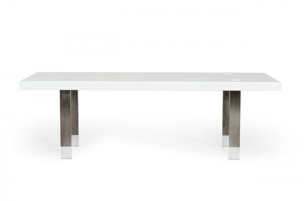 Homeroots 95" White And Gray Stainless Steel Dining Table   487358