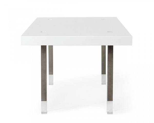 Homeroots 95" White And Gray Stainless Steel Dining Table   487358