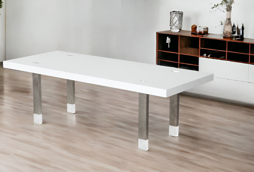 Homeroots 95" White And Gray Stainless Steel Dining Table   487358