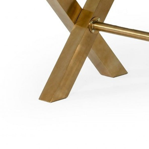 Homeroots 87" Clear And Gold Glass And Stainless Steel Sled Base Dining Table   487359