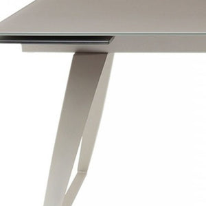 Homeroots 94" Gray Glass And Metal Self-storing Leaf Sled Base Dining Table   487360