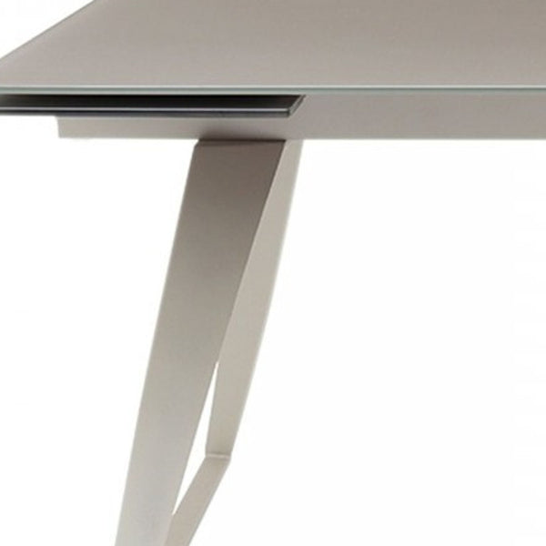 Homeroots 94" Gray Glass And Metal Self-storing Leaf Sled Base Dining Table   487360