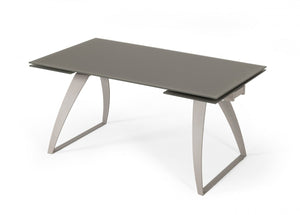 Homeroots 94" Gray Glass And Metal Self-storing Leaf Sled Base Dining Table   487360
