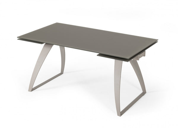 Homeroots 94" Gray Glass And Metal Self-storing Leaf Sled Base Dining Table   487360