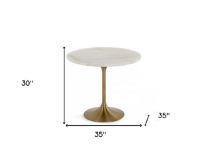 Homeroots 35" White And Gold Rounded Marble And Metal Dining Table   487361
