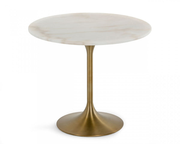 Homeroots 35" White And Gold Rounded Marble And Metal Dining Table   487361