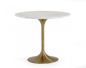 Homeroots 35" White And Gold Rounded Marble And Metal Dining Table   487361