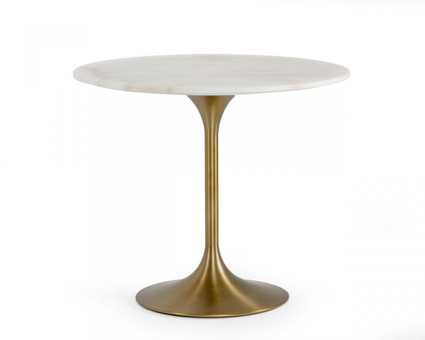 Homeroots 35" White And Gold Rounded Marble And Metal Dining Table   487361