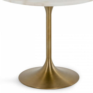 Homeroots 35" White And Gold Rounded Marble And Metal Dining Table   487361