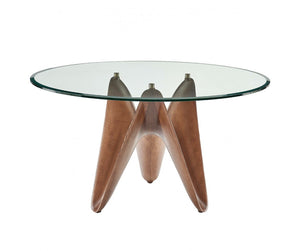 Homeroots 59" Clear And Brown Rounded Glass And Solid Manufactured Wood Pedestal Base Dining Table   487362