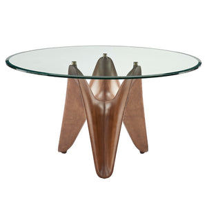 Homeroots 59" Clear And Brown Rounded Glass And Solid Manufactured Wood Pedestal Base Dining Table   487362