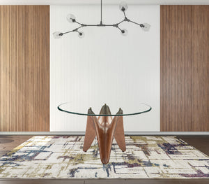 Homeroots 59" Clear And Brown Rounded Glass And Solid Manufactured Wood Pedestal Base Dining Table   487362