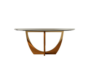 Homeroots 71" Clear And Gold Oval Glass And Stainless Steel Dining Table   487366