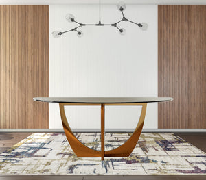 Homeroots 71" Clear And Gold Oval Glass And Stainless Steel Dining Table   487366