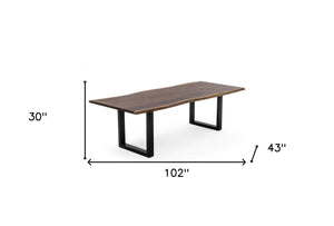 Homeroots 102" Brown And Black Solid Wood And Metal Sled Base Dining Table   487367