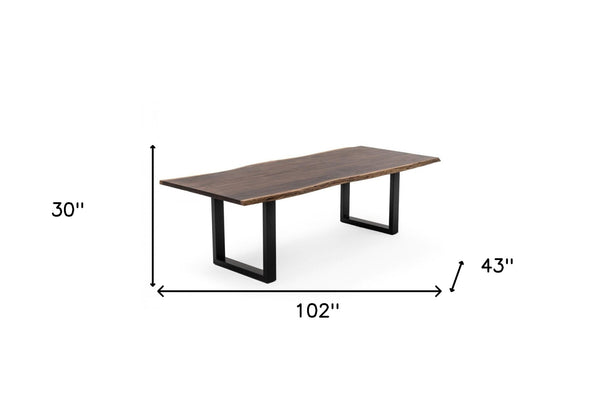 Homeroots 102" Brown And Black Solid Wood And Metal Sled Base Dining Table   487367