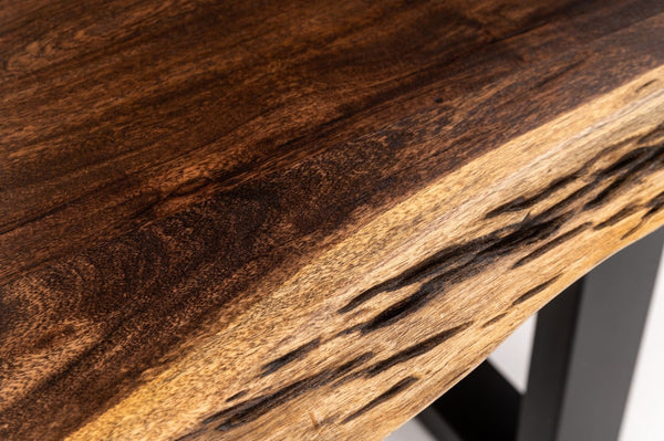 Homeroots 102" Brown And Black Solid Wood And Metal Sled Base Dining Table   487367