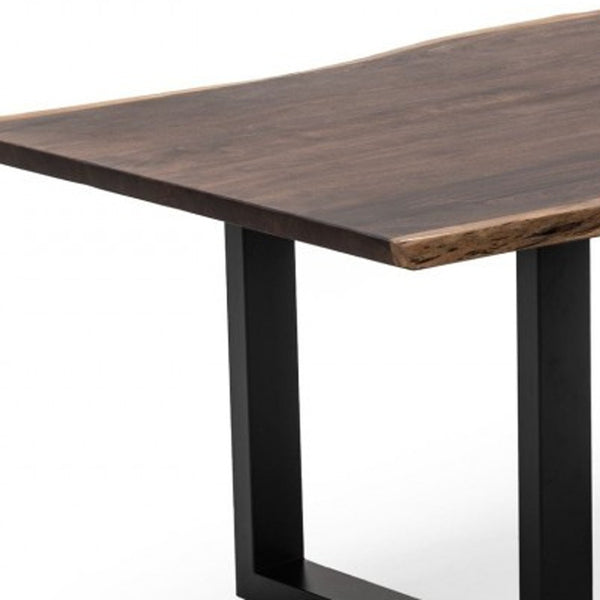 Homeroots 102" Brown And Black Solid Wood And Metal Sled Base Dining Table   487367