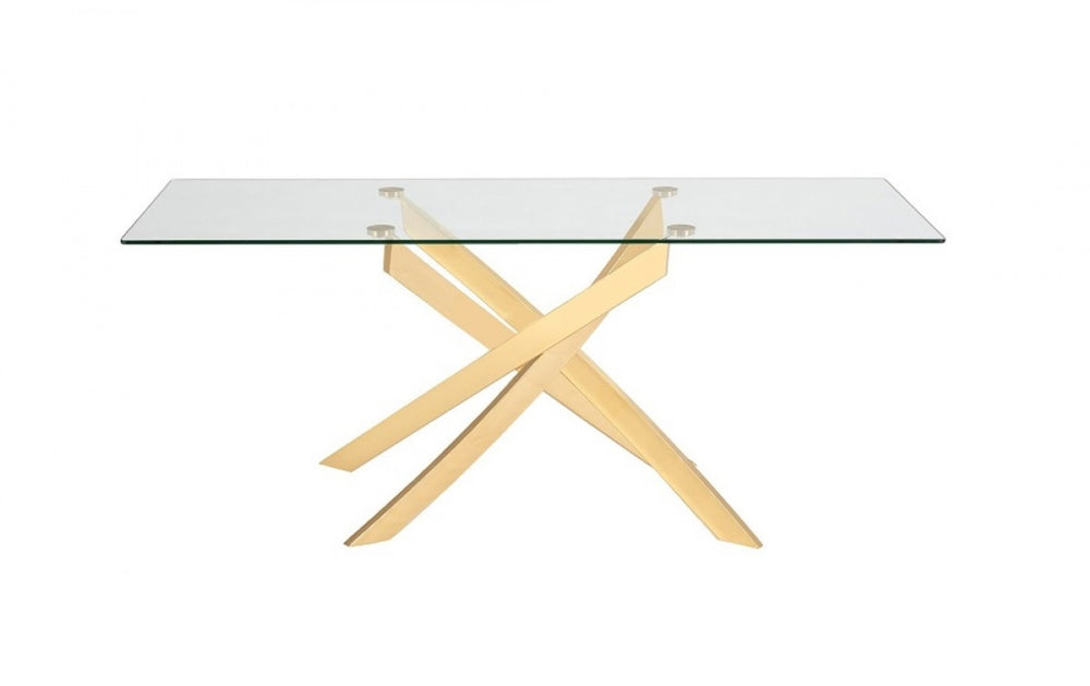 Homeroots 63" Clear And Gold Rectangular Glass And Stainless Steel Dining Table   487370