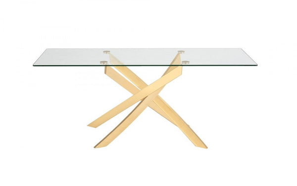 Homeroots 63" Clear And Gold Rectangular Glass And Stainless Steel Dining Table   487370