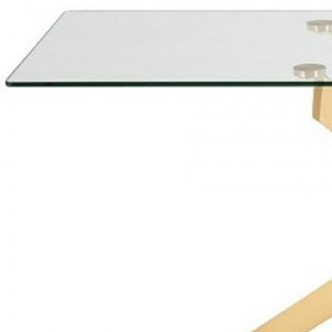 Homeroots 63" Clear And Gold Rectangular Glass And Stainless Steel Dining Table   487370