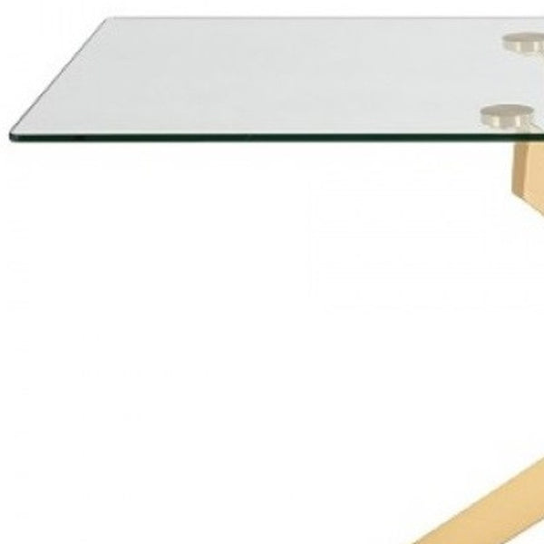 Homeroots 63" Clear And Gold Rectangular Glass And Stainless Steel Dining Table   487370