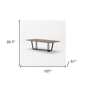 Homeroots 107" Walnut And Black Rectangular Geo Trestle Wood Dining Table   487371