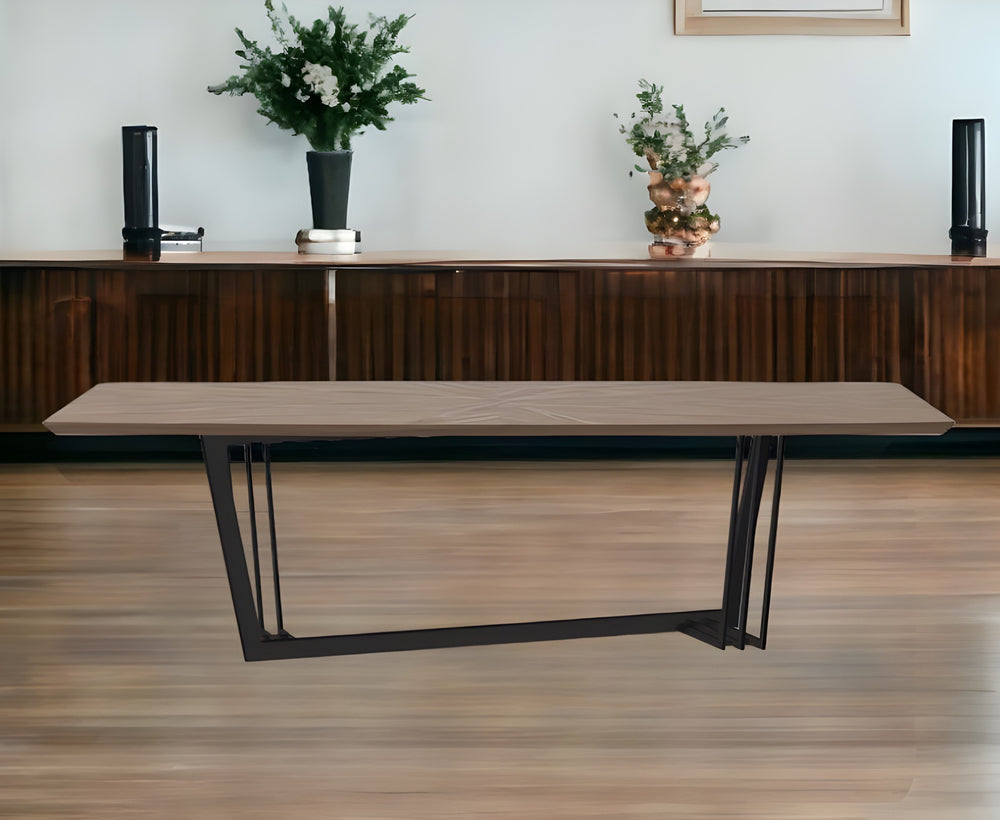 Homeroots 107" Walnut And Black Rectangular Geo Trestle Wood Dining Table   487371