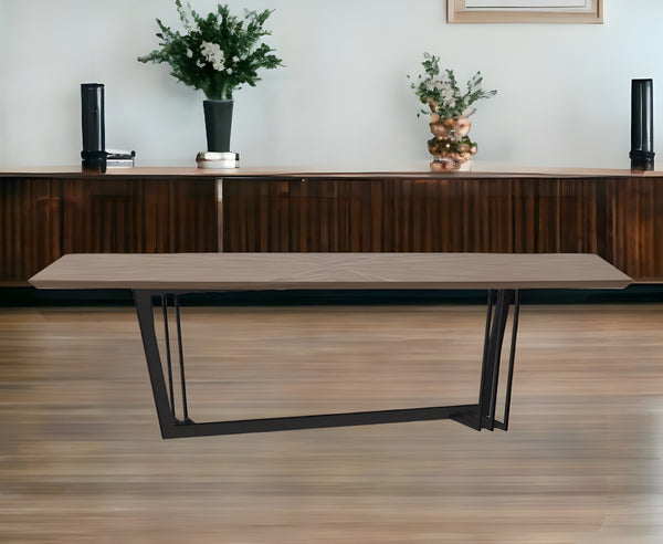 Homeroots 107" Walnut And Black Rectangular Geo Trestle Wood Dining Table   487371