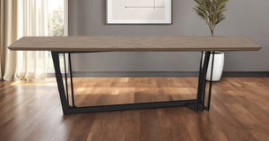 HomeRoots 107" Contemporary Walnut and Black Geometric Trestle Dining Table – Modern Elegance for 8 Guests 487371