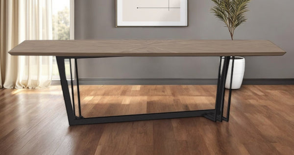 HomeRoots 107" Contemporary Walnut and Black Geometric Trestle Dining Table – Modern Elegance for 8 Guests 487371