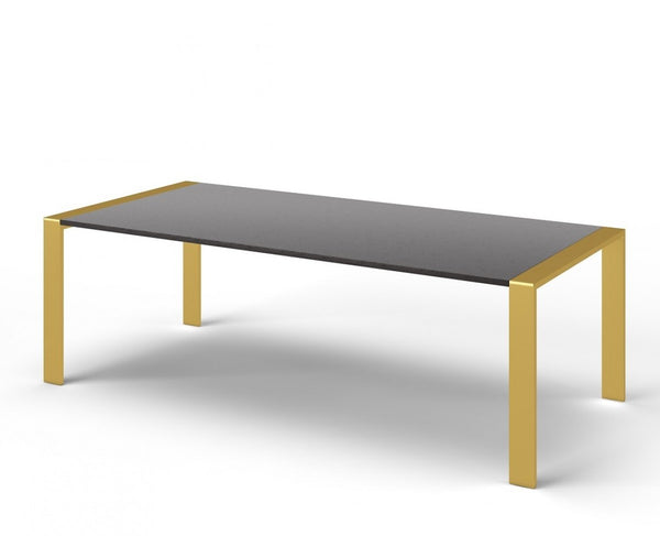 Homeroots 95" Gray And Brass Stainless Steel Dining Table   487372