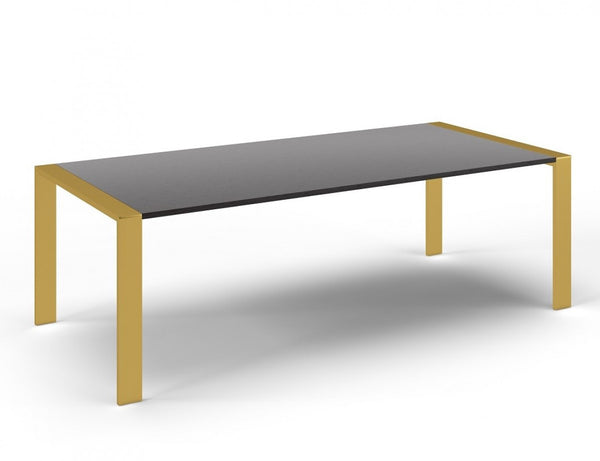 Homeroots 95" Gray And Brass Stainless Steel Dining Table   487372