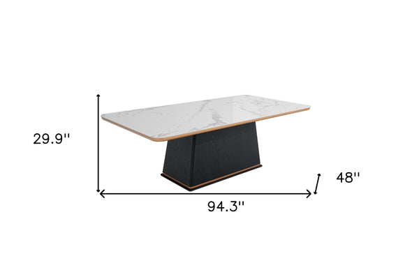 Homeroots 94" White Ceramic Faux Marble And Black Rectangular Dining Table   487373
