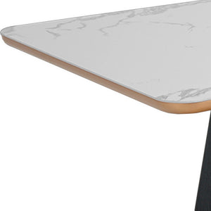 Homeroots 94" White Ceramic Faux Marble And Black Rectangular Dining Table   487373