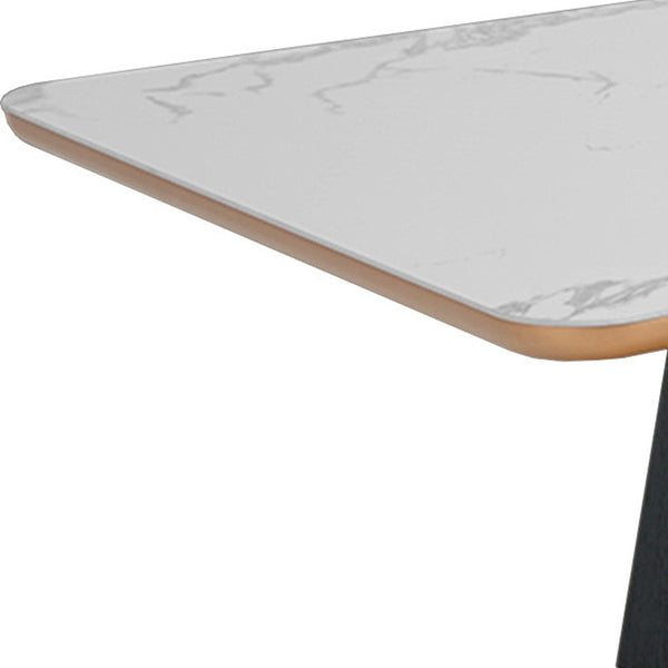 Homeroots 94" White Ceramic Faux Marble And Black Rectangular Dining Table   487373