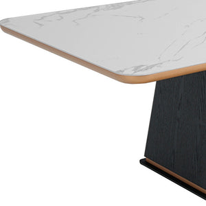 Homeroots 94" White Ceramic Faux Marble And Black Rectangular Dining Table   487373