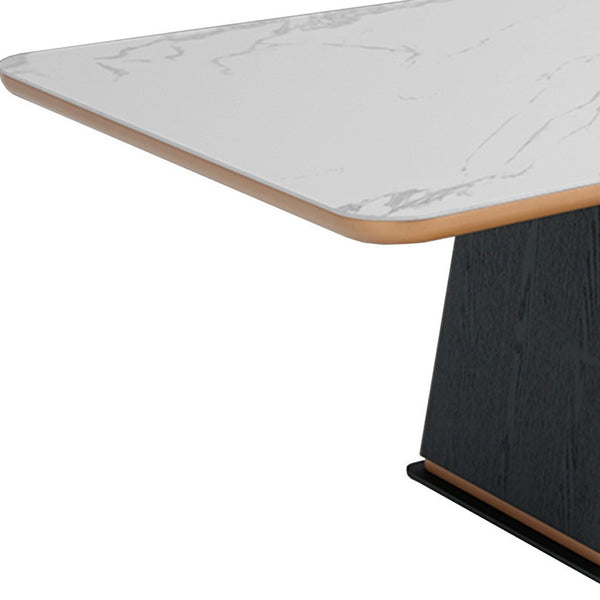 Homeroots 94" White Ceramic Faux Marble And Black Rectangular Dining Table   487373