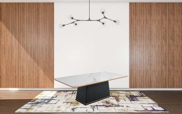 Homeroots 94" White Ceramic Faux Marble And Black Rectangular Dining Table   487373