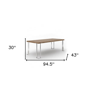 Homeroots 95" Walnut And Chrome Rectangular Manufactured Wood And Stainless Steel Dining Table   487374