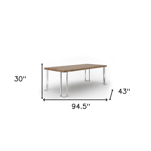Homeroots 95" Walnut And Chrome Rectangular Manufactured Wood And Stainless Steel Dining Table   487374