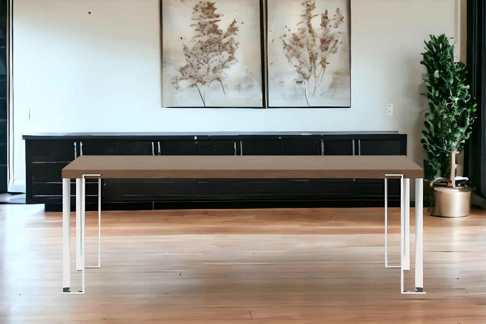 Homeroots 95" Walnut And Chrome Rectangular Manufactured Wood And Stainless Steel Dining Table   487374